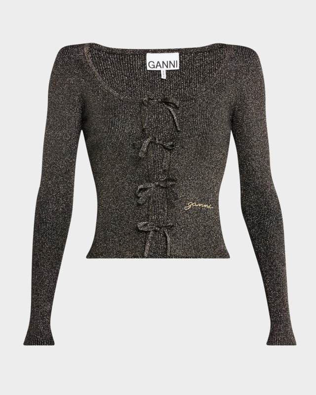 Sparkly Knit Tie-Front Blous